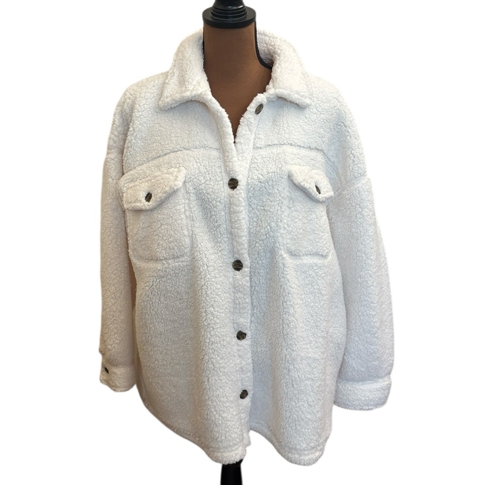 32 Degrees Cream Button Up Fleece Sherpa‎ Shacket Jacket Size XL / XXL NWOT - Picture 2 of 7
